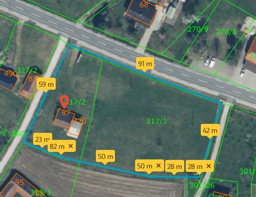 Borders of the plot in metres